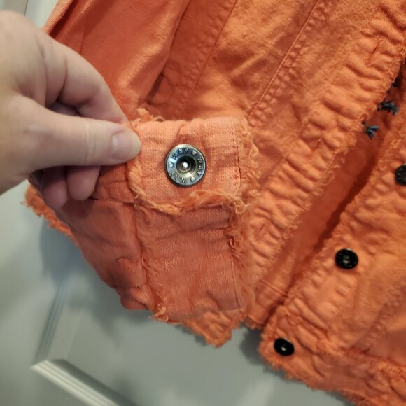 NWT W.A.Y. Wonderful & Young Orange Frayed Hem Denim Jacket M | "Walk in Beauty" - Picture 4 of 7